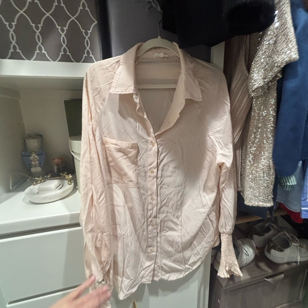 Pink Long Sleeve Notched Collar Button Down Shirt